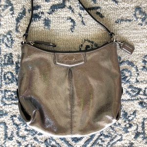 Silver Metallic Coach Crossbody Handbag